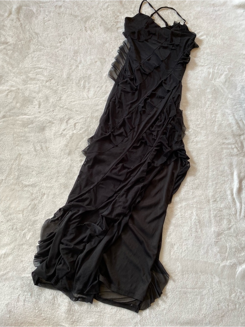 Spiritual Gangster Black Asymmetrical Ruffle Slip Dress